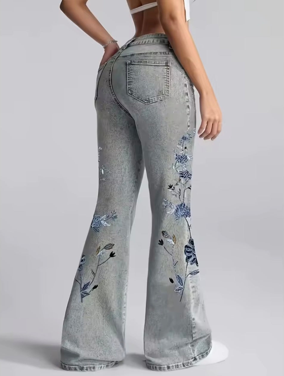 CélavieDenim Handmade Embroidery Flared Jeans