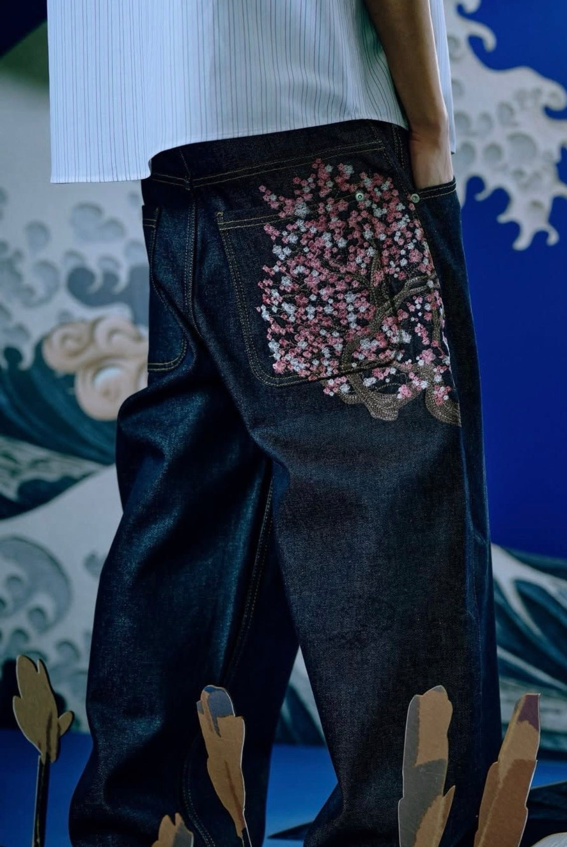 CélavieDenim Embroidered Cherry Blossom Jeans